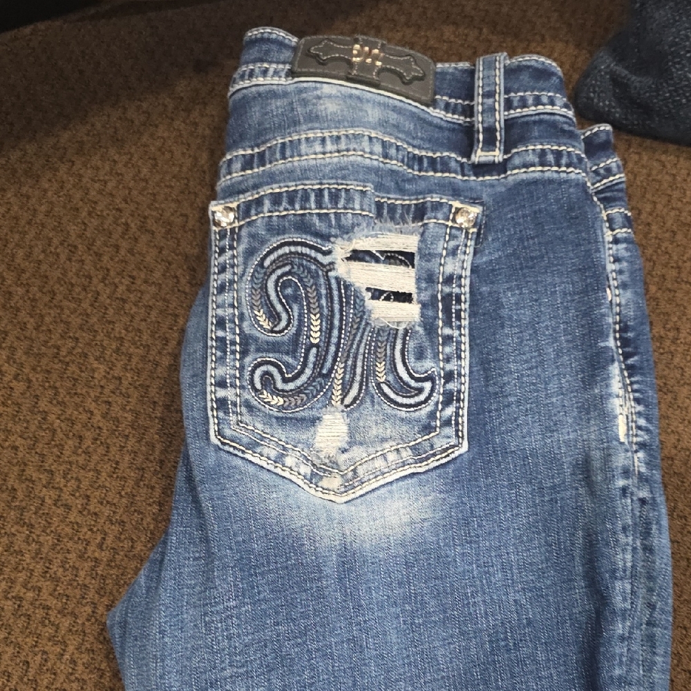 Miss Me Distressed Blue Jeans with Embroidered Pocket